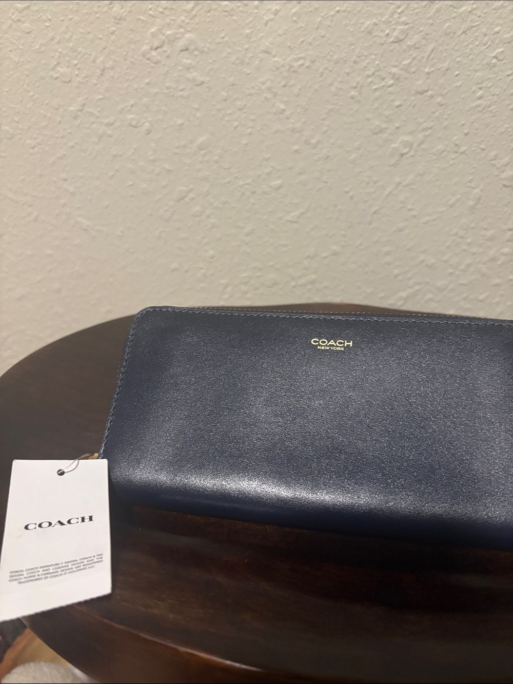 Coach women Leather Zip Wallet - Navy with Gold Logo